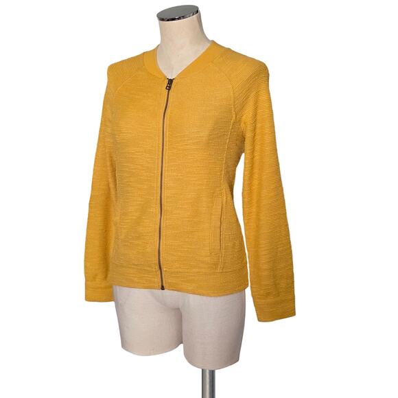 Nordstrom CASLON Golden Yellow Zip Front Light Textured Jacket Petite Small - Picture 1 of 1
